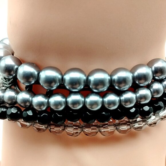 Premier Designs Multi-Strand Bracelet Gunmetal Chains Gray Beads Crystals Toggle - Picture 9 of 11